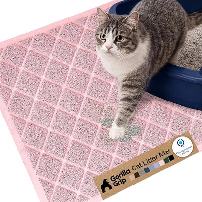 GORILLA GRIP Cat Litter Box Mat, Cushioned Coil Mesh Litter Trapping Mats, Scatter Control Supplies for Less Mess, Phthalate Free, Ultra Deep Catch Grooves, Rinse or Vacuum to Clean, 24x17 Light Pink