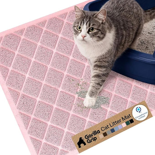 GORILLA GRIP Cat Litter Box Mat, Cushioned Coil Mesh Litter Trapping Mats, Scatter Control Supplies for Less Mess, Phthalate Free, Ultra Deep Catch Grooves, Rinse or Vacuum to Clean, 24x17 Light Pink