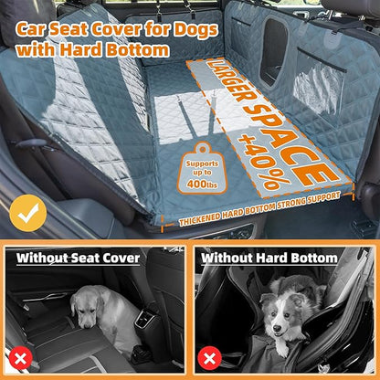 Back Seat Extender for Dogs, Hard Bottom Car Seat Cover for Dogs Supports 400lbs, Waterproof Backseat Protectors for Dog, Upgraded 1680D Heavy Duty Dog Hammock for SUV, Car, Truck (Celadon)