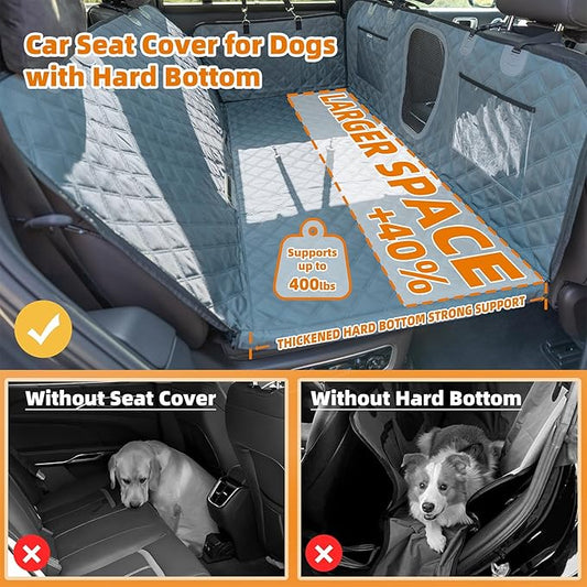 Back Seat Extender for Dogs, Hard Bottom Car Seat Cover for Dogs Supports 400lbs, Waterproof Backseat Protectors for Dog, Upgraded 1680D Heavy Duty Dog Hammock for SUV, Car, Truck (Celadon)