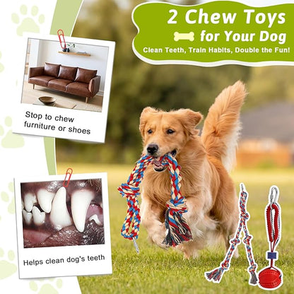 Outdoor Tug of War Dog Toy, Tether Interactive Dog Tug Toy Backyard Heavy-Duty Dog Solo Play Exercise Toy for Small Medium Dogs (Upgraded)