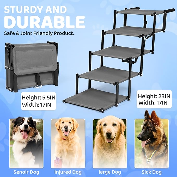 Dog Car Stairs – Portable Non-Slip Pet Stairs for High Cars, SUVs & Trucks, Foldable Design, 200 lb Support | EOSET