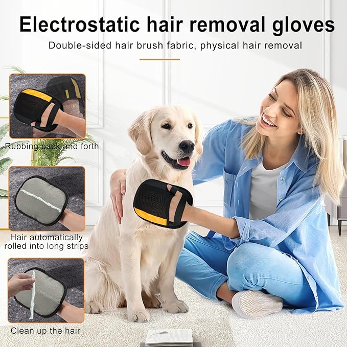 4 Pack Electrostatic Pet Hair Removal Gloves,Upgrade Magic Brush Pet Hair Remover Tool, Washable Reusable Cats and Dogs Grooming Gloves for Laundry, Couch, Car Seat, Furniture