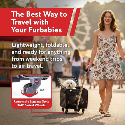 dbest products Pet Smart Cart, Medium, Black, Rolling Carrier with wheels soft sided collapsible Folding Travel Bag, Dog Cat Airline Approved Tote Luggage backpack