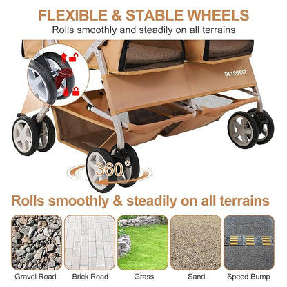 Double Pet Stroller for 2 Small Dogs & Cats, Side-by-Side Twin Travel Carriage with Safety Leashes, Mesh Windows & Double Storage Baskets, Lightweight & Foldable, 44lbs Capacity, White