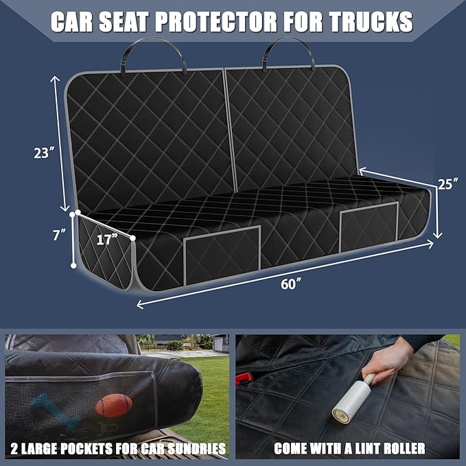 ZQ Trucks Dog Car Back Seat Cover for Ram1500/F150/GMC Sierra/Tacoma/Chevrolet Silverado, Access for Middle Seatbelt, Waterproof Bench Seat Protector for Pickups Nonslip Rear Dog Cover