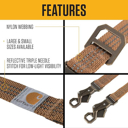 Carhartt Pet Durable Nylon Webbing Leashes for Dogs, Reflective Stitching for Visibility, Coral Glow (Nylon Webbing), Large