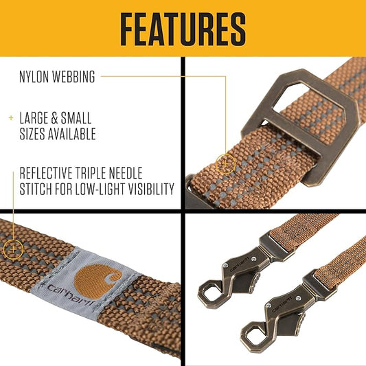 Carhartt Pet Durable Nylon Webbing Leashes for Dogs, Reflective Stitching for Visibility, Coral Glow (Nylon Webbing), Large