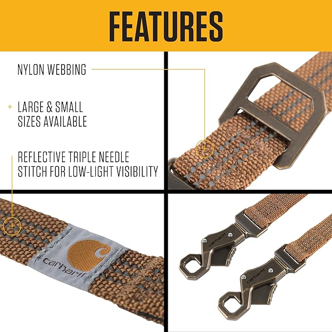 Carhartt Pet Durable Nylon Webbing Leashes for Dogs, Reflective Stitching for Visibility, Shaded Bruce (Nylon Webbing), Large