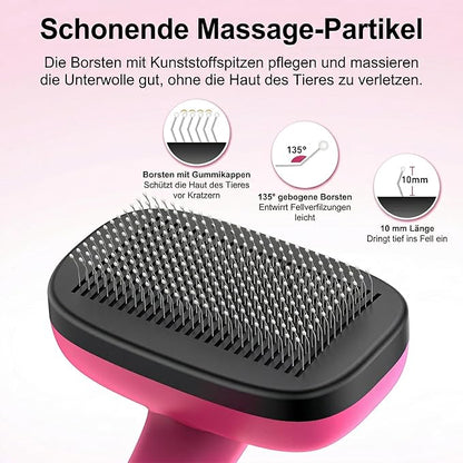 Self Cleaning Slicker Brush for Dog, Cat, Skin Friendly Shedding & Grooming Tool for Long and Short Haired Pets, Easy Clean Retractable Bristles, Pink