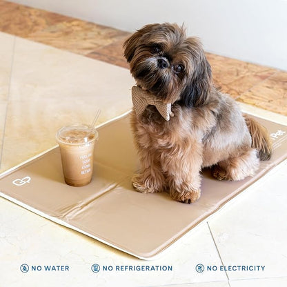 The Green Pet Shop Cool Pet Pad - Extra Large, Latte- Self-Cooling, Pressure Activated Mat for Dogs & Cats from 80+ lbs - Non-Toxic Gel, No Water Needed
