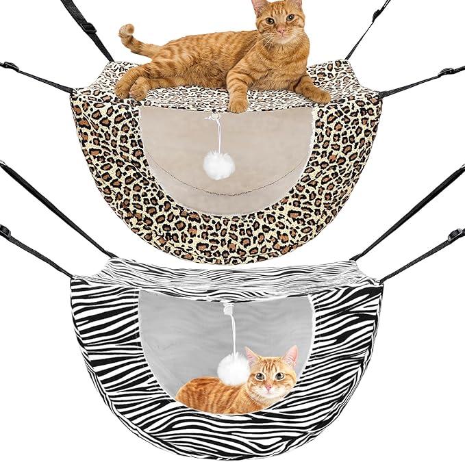 Unittype 2 Pieces Cat Cage Hammock Hanging Pet Bed Double Layer Soft Plush Hanging Pet Comfortable Hammock Bed for Indoor Kitten Ferret Hamster Rabbit or Small Animals, 2 Styles(Leopard)