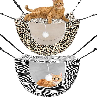 Unittype 2 Pieces Cat Cage Hammock Hanging Pet Bed Double Layer Soft Plush Hanging Pet Comfortable Hammock Bed for Indoor Kitten Ferret Hamster Rabbit or Small Animals, 2 Styles(Leopard)