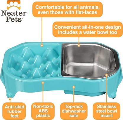 Neater Pet Brands Neater Slow Feeder Dog Bowls, Slows Down Fast Eating to Prevent Vomiting, Overeating, & Bloat, Dog Slow Feeder Bowl with Wide, Non-Slip Base, Holds 2.5 Cups Food and 8.5 Cups Water
