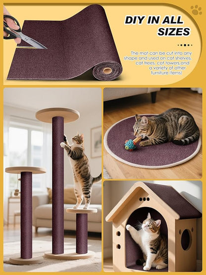 78.7"x15.8" Cat Scratch Mat, Trimmable Self-Adhesive Carpet, DIY Climb Cat Scratcher for Furniture Couch or Wall Protector, Covering Cat Scratching Post Replacement Pads (Brown)