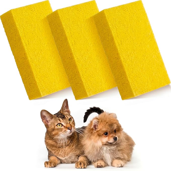 3 Pack Pet Hair Remover Sponge Cat and Dog Hair Sponge Rubber Pet Fur Lifter Removal Tool, Remove from Furniture, Carpet, Bedding, Clothing, 6.26 x 3.28 x 1.89 Inch (Yellow)
