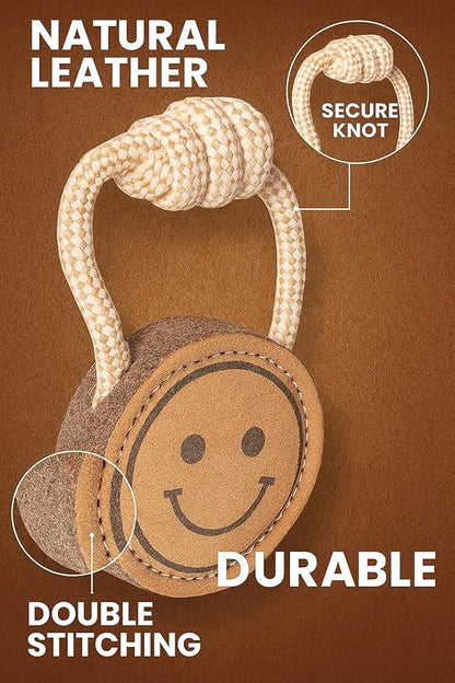 Natural Jute Dog Chew Toy – Smiley Shape, Tough & Durable Puppy Teething Toy, Safe Eco-Friendly Chew, Interactive Training & Play Toy for Small, Medium & Large Dogs