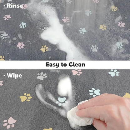 Cat Food Mat Absorbent Dog Mat for Food and Water Non Slip Quick Dry Dog Bowl Mats for Floors 19" X 12" Paw Light Gray