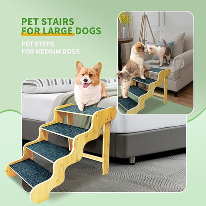 Dog Steps for Bed,Dog Stairs for Large & Oldder Dogs,Bamboo Pet Stairs for High Beds Cars Couch,Stable & Sturdy Can Supports Pet Up to 160 Lbs,4-Steps 20" High