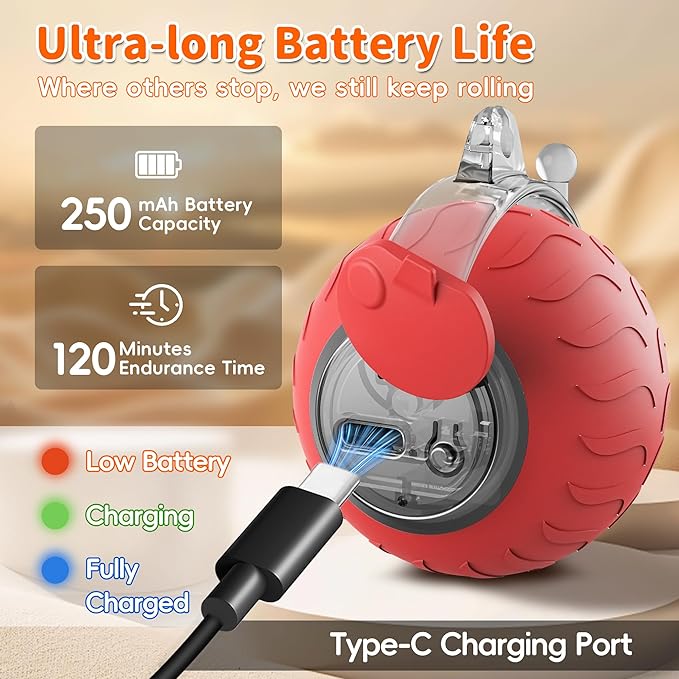 UPSKY Interactive Cat Toy Ball - Automatic Interactive Cat Toys for Indoor Cats, 3-Speed Modes Smart Kitten Toys with Sounds, Rechargeable Cat Ball for Bored Indoor Adult Cats (Red)