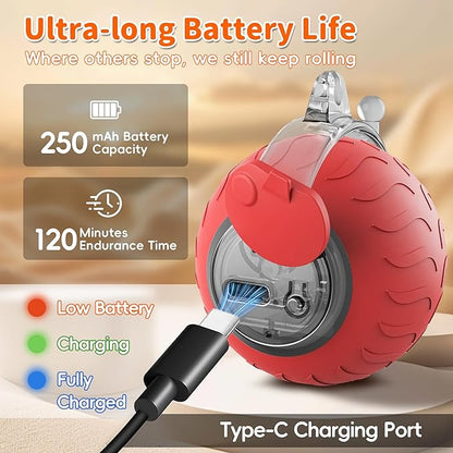 UPSKY Interactive Cat Toy Ball - Automatic Interactive Cat Toys for Indoor Cats, 3-Speed Modes Smart Kitten Toys with Sounds, Rechargeable Cat Ball for Bored Indoor Adult Cats (Red)