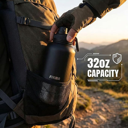 Insulated Dog Water Bottle with 2 Bowls, 32oz Insulated Stainless Steel Travel Bottle for Pets, Leak-Proof Portable Design for Hiking, Camping & Travel (Black)