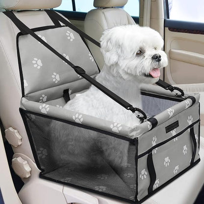 PetsHome Dog Car Seat Foldable Dog Car Booster Seat Waterproof Breathable Oxford Travel Bag for Small to Medium Dogs, Puppies, and Pets-Footprint Grey