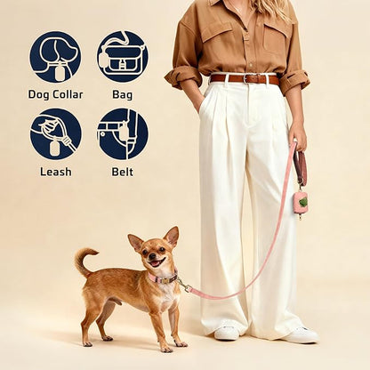 Didog Classic Dog Poop Bag Holder, Easy-Pull and Elegant PU Leather Pet Waste Bag Dispenser for Leash with Carabiner Clip, Includes 1 Roll Dog Waste Bag for Daily Walking,Pink