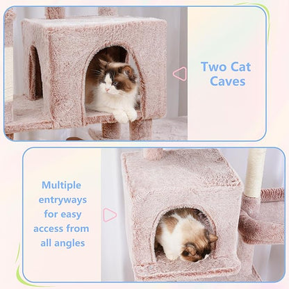 Hey-brother Cat Tree Tower, Scratching Posts with a Extended Part, Wide Platforms, Cozy Condos, Hammocks, Sisal Columns and Ball for Indoor Cats, 70.1 Inches, Muchroom MPJ038MU