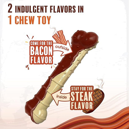 Nylabone Original & Textured Bone Power Chew Toy for Dogs, Durable & Tough Dog Toys for Aggressive Chewers, Basted Blast Bacon and Steak Flavor, Small Dogs - Up to 25 lbs, 2 Pack