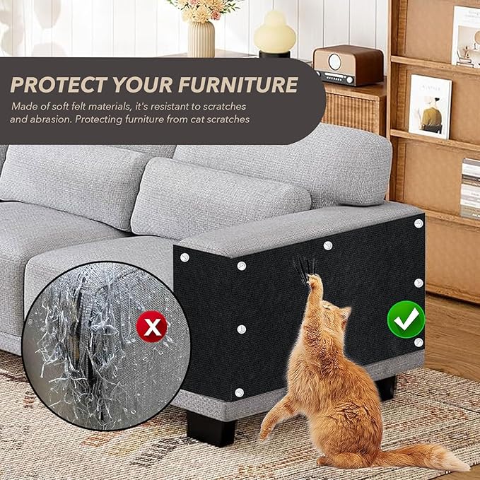 78.7"X15.8" Cat Scratching Mat, Self-Adhesive Cats Carpet, DIY Scratch Furniture Protector for Couch, Sofa, Wall & Doors, Durable Cat Scratch Guards Couch Cats Scratcher from Claw (Black)