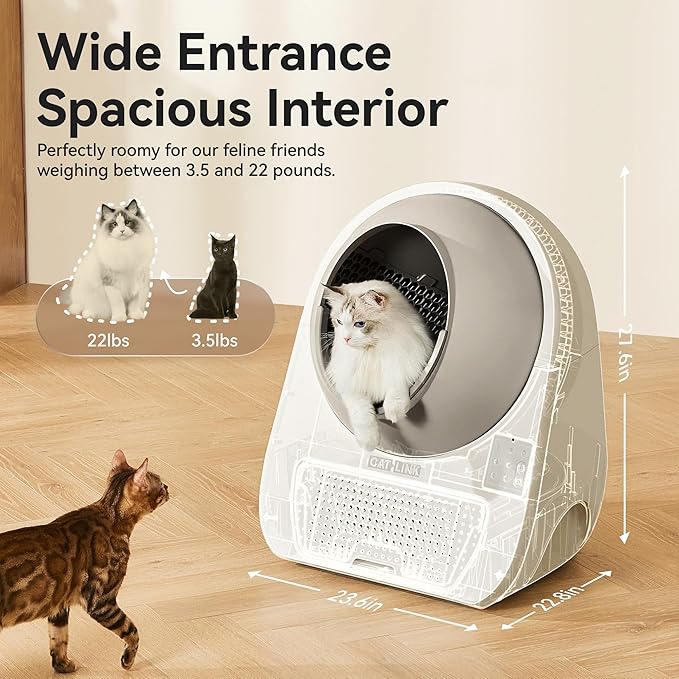CATLINK Self Cleaning Cat Litter Box for Multiple Cats, Health Monitoring, Automatic Litter Box with APP, Odor Control, 65L Safe Pinch-Free Robot Cat Litter Box, White/Large (Luxury Pro-X)
