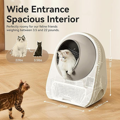CATLINK Self Cleaning Cat Litter Box for Multiple Cats, Health Monitoring, Automatic Litter Box with APP, Odor Control, 65L Safe Pinch-Free Robot Cat Litter Box, White/Large (Luxury Pro-X)