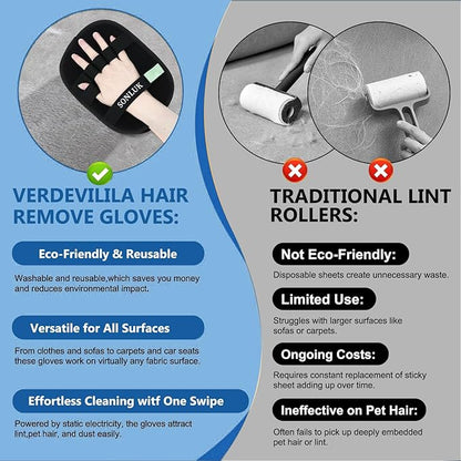 2PCS Pet Hair Removal Glove for Dogs&Cats,Newly Upgraded 5-Finger Reusable Electrostatic Pet Hair Remover,Magic Brush Pet Hair Remover Tool for Laundry,Carpets,Sofa Gaps and Car Seats(Black)