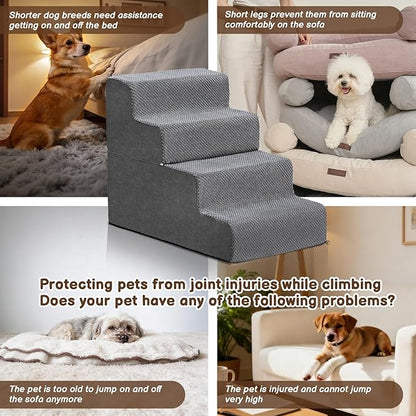 18.7''H Dog Stairs for Small Dogs,4-Step Dog Stairs Steps for High Bed, Pet Steps for Small Dogs and Cats, Non-Slip Removable Washable Cover Ramp for Indoor Outdoor Car SUV Couch Sofa,Grey