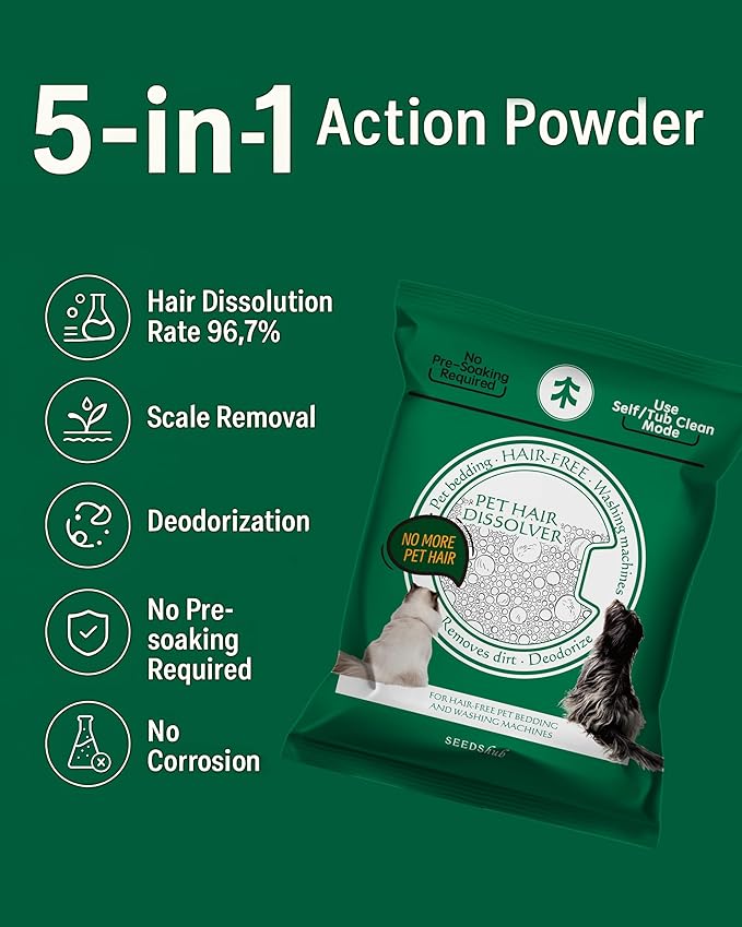 Pet Hair Dissolver For Washing Machine Cleaner, Hair Dissolving Laundry Detergent For Dog And Cat Fur, 96.7% Hair Dissolution, High Efficiency And Septic Safe, HE/Top/Front-Load Compatible, 6 Sachets