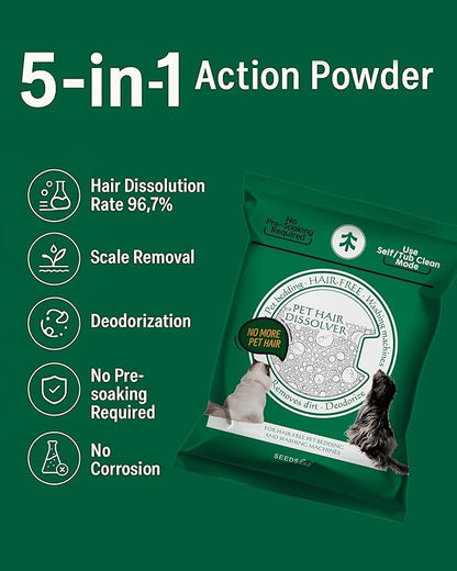 Pet Hair Dissolver For Washing Machine Cleaner, Hair Dissolving Laundry Detergent For Dog And Cat Fur, 96.7% Hair Dissolution, High Efficiency And Septic Safe, HE/Top/Front-Load Compatible, 6 Sachets
