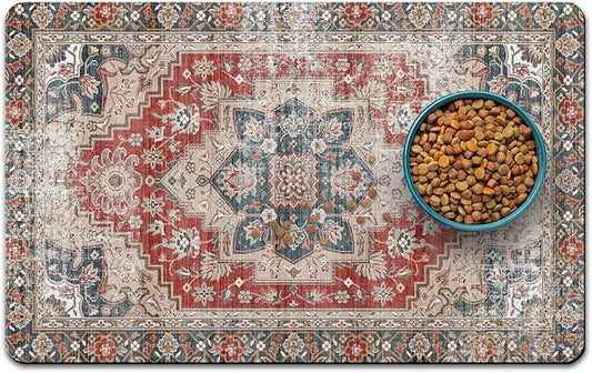 Dog Food Mats for Floors, Absorbent and Quick-Drying Pet Cat Food Mat,Anti-Fouling and Easy-to-Clean Pet Feeding Mat,Dog Bowl Mat for Messy Drinking Water Bowls.16 x24, Bohemia Style
