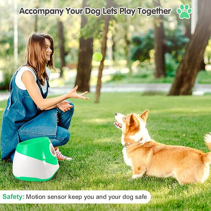 Automatic Dog Ball Launcher – Interactive Dog Toy for Small & Medium Dogs | Include 6 Balls, USB Charging Cable & Adjustable Distance |Hands-Free Fetch Machine for Indoor & Outdoor Play(Green)