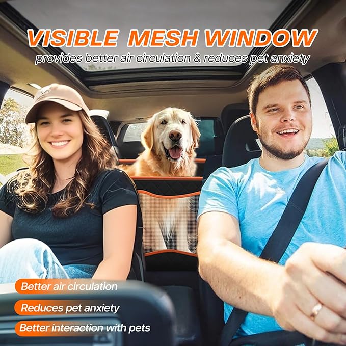 Back Seat Extender for Dogs, Dog Car Seat Cover with Hard Bottom, Waterproof Dog Hammock for Car, Truck Pet Seat Cover, Holds 420lbs (Black)