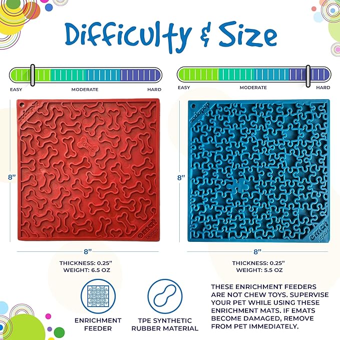 SodaPup Red Bones & Blue Jigsaw eMat Bundle – Durable Lick Mat Feeder Made in USA from Non-Toxic, Pet-Safe, Food Safe Rubber for Avoiding Overfeeding, Digestive Health, Calming, & More