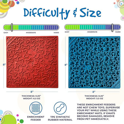 SodaPup Red Bones & Blue Jigsaw eMat Bundle – Durable Lick Mat Feeder Made in USA from Non-Toxic, Pet-Safe, Food Safe Rubber for Avoiding Overfeeding, Digestive Health, Calming, & More