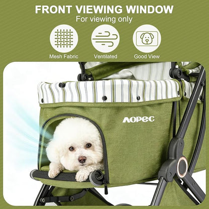 Pet Stroller for Small Dogs & Cats – Easy One-Hand Fold, Supports Up to 35 lbs – Green