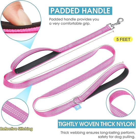 BAAPET Two Handle Dog Leash, Dual Soft Padded Handles with Traffic Control Handle Leash for Small Medium or Large Dogs (3/4'' x 5 FT, Pink)