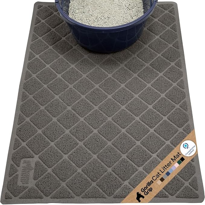 GORILLA GRIP Cat Litter Box Mat, Water Resistant, US Designed Kitty Litter Trapping Mats, Easy to Clean, Scatter Control, Less Mess and Clean Floors, Kitten Supplies for Indoor Cats, 30x20 Dark Gray