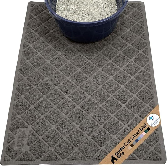 GORILLA GRIP Cat Litter Box Mat, Water Resistant, US Designed Kitty Litter Trapping Mats, Easy to Clean, Scatter Control, Less Mess and Clean Floors, Kitten Supplies for Indoor Cats, 30x20 Dark Gray
