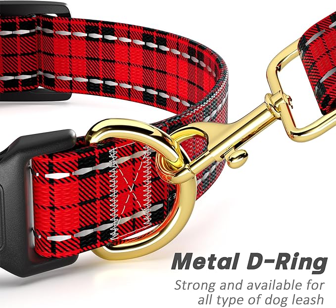 Reflective Dog Collar for Small Dogs, Cute Boho Adjustable Heavy-Duty Nylon Puppy Collar for Boy and Girl Female, Soft Pet Accessories with Quick Release Buckle, Black Red Tartan