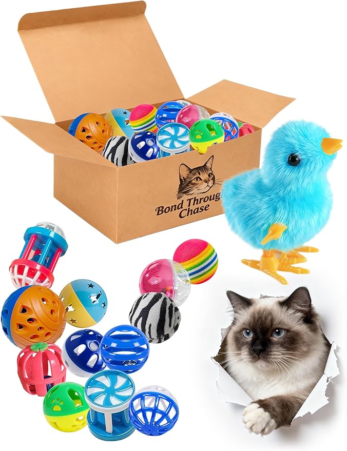 16 Pack Indoor Kitten Cat Toys Balls with PP Material, Plush Toys and Bell Balls for Cats and Breeds (1.5'' - 3.7'')