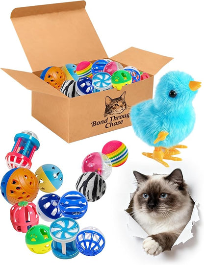 16 Pack Indoor Kitten Cat Toys Balls with PP Material, Plush Toys and Bell Balls for Cats and Breeds (1.5'' - 3.7'')