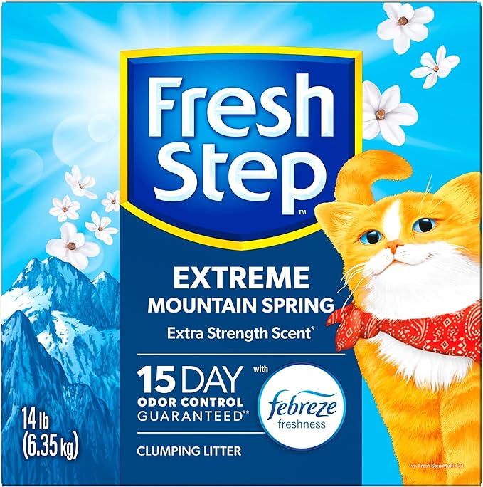 Fresh Step Extreme Clumping Litter with Febreze Freshness,Mountain Spring Scent Clumping Cat Litter with Guaranteed Odor Control,14 lb. Box,(Pack of 2)